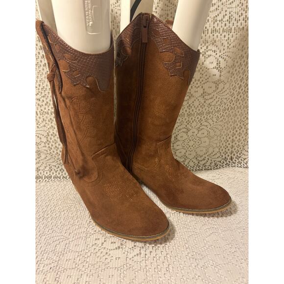 Western brown Faux Suede Boots, SZ 38 (USA 6.5-7), unbranded - Picture 1 of 6